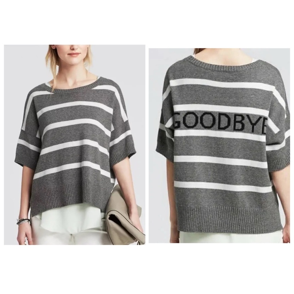 Banana Republic Gray Striped “Goodbye” Women's Sweater Short Sleeve